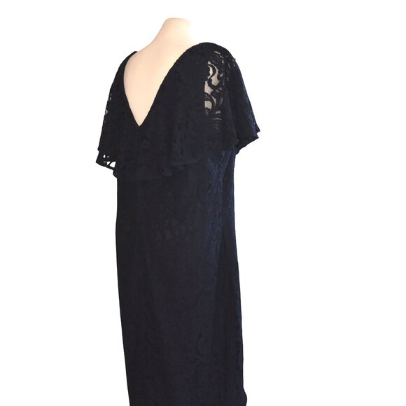 Lauren Ralph Lauren Black Lace Midi Dress 18 V-Neck Flutter Sleeve - Picture 5 of 8